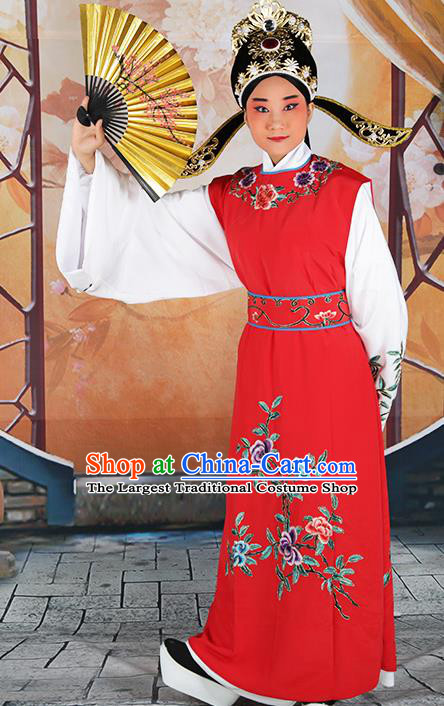 Professional Chinese Peking Opera Niche Costume Huangmei Opera Jia Baoyu Red Robe and Hat for Adults