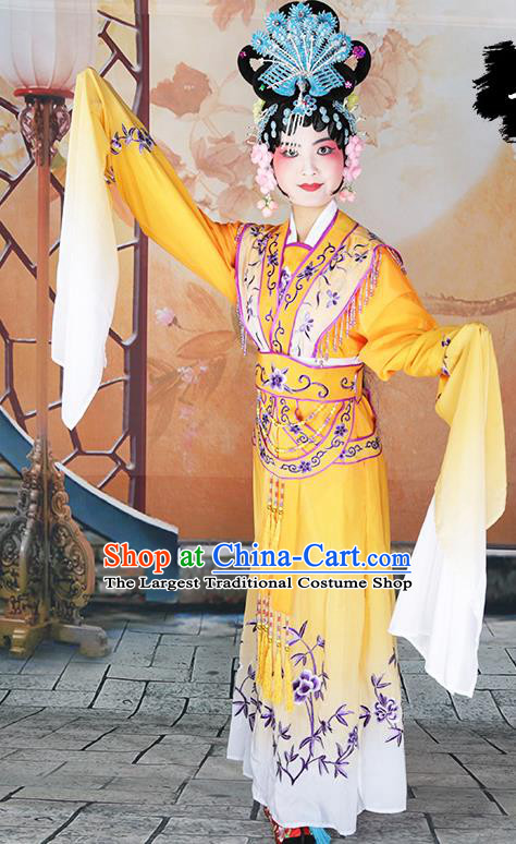 Professional Chinese Beijing Opera Diva Embroidered Costumes Peking Opera Fairy Yellow Dress for Adults