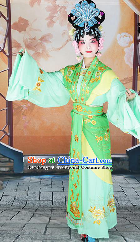 Professional Chinese Beijing Opera Diva Embroidered Costumes Peking Opera Fairy Light Green Dress for Adults