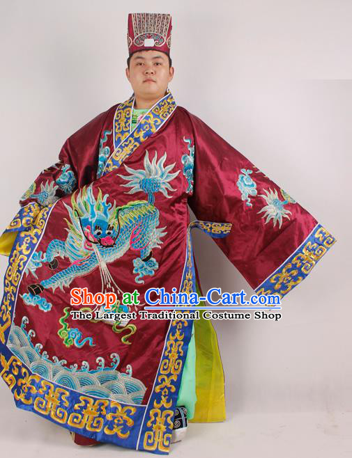 Professional Chinese Peking Opera Minister Costume Beijing Opera Embroidered Kylin Purplish Red Robe for Adults