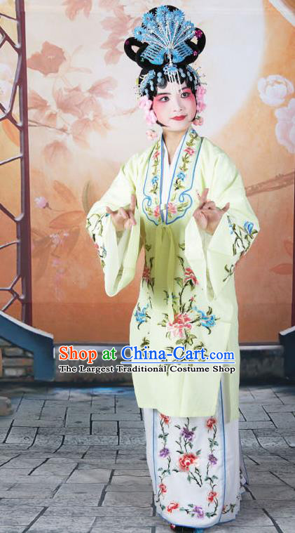 Professional Chinese Beijing Opera Actress Embroidered Peony Yellow Costumes for Adults