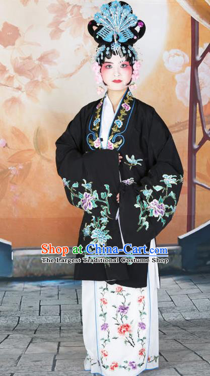 Professional Chinese Beijing Opera Actress Embroidered Peony Black Costumes for Adults
