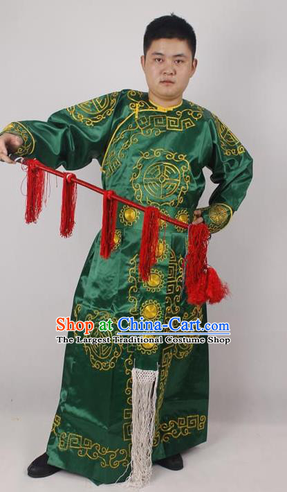 Professional Chinese Peking Opera Takefu Green Embroidered Costume for Adults