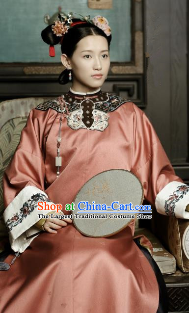 Chinese Ancient Drama Story of Yanxi Palace Qing Dynasty Manchu Court Maid Embroidered Costume and Headpiece Complete Set