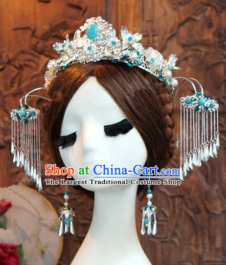 Chinese Handmade Ancient Wedding Hair Accessories Tassel Phoenix Coronet Hairpins Complete Set for Women