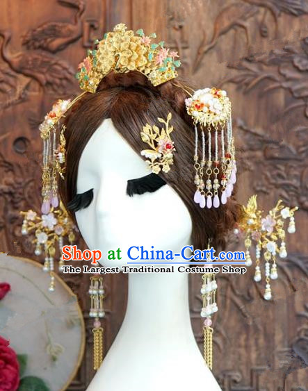Chinese Handmade Ancient Wedding Hair Accessories Tassel Step Shake Hairpins Complete Set for Women