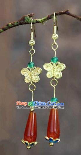 Chinese Handmade Ancient Bride Red Agate Earrings Jewelry Accessories for Women