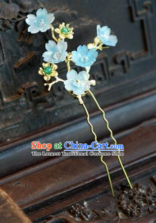 Chinese Handmade Hair Accessories Ancient Princess Blue Plum Blossom Hairpins for Women