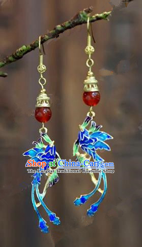 Chinese Handmade Jewelry Accessories Ancient Palace Lady Hanfu Blueing Phoenix Earrings for Women