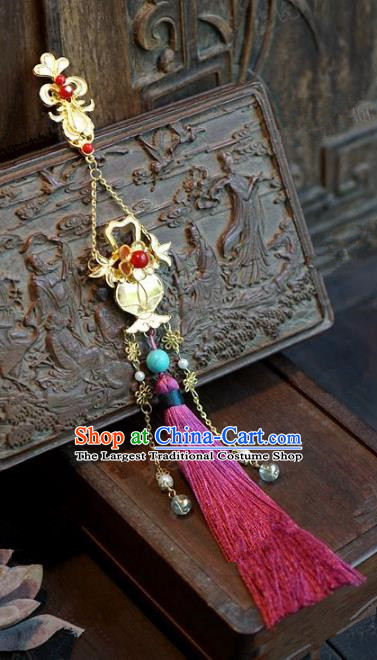 Chinese Handmade Pressure Front Pink Tassel Brooch Ancient Bride Jewelry Accessories for Women