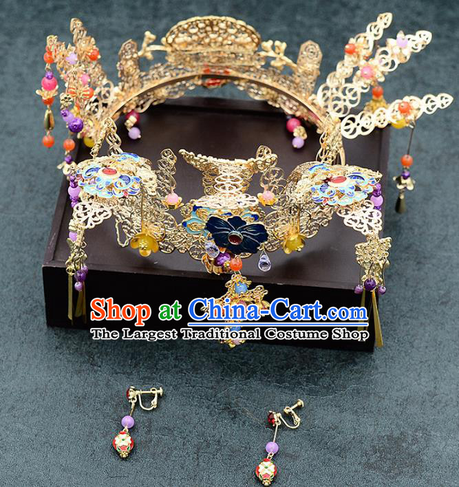 Chinese Ancient Bride Phoenix Coronet Handmade Hairpins Hair Accessories for Women