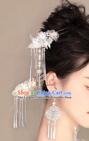 Chinese Ancient Handmade Bride Tassel Hairpins Hair Accessories Step Shake Complete Set for Women