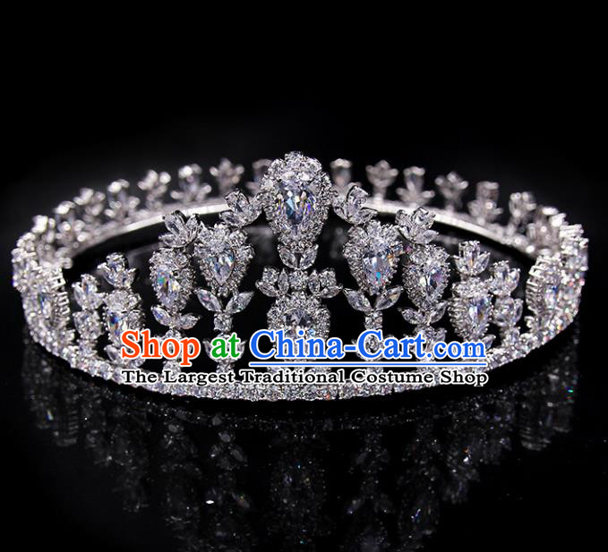 Handmade Baroque Bride Crystal Round Royal Crown Wedding Queen Hair Jewelry Accessories for Women