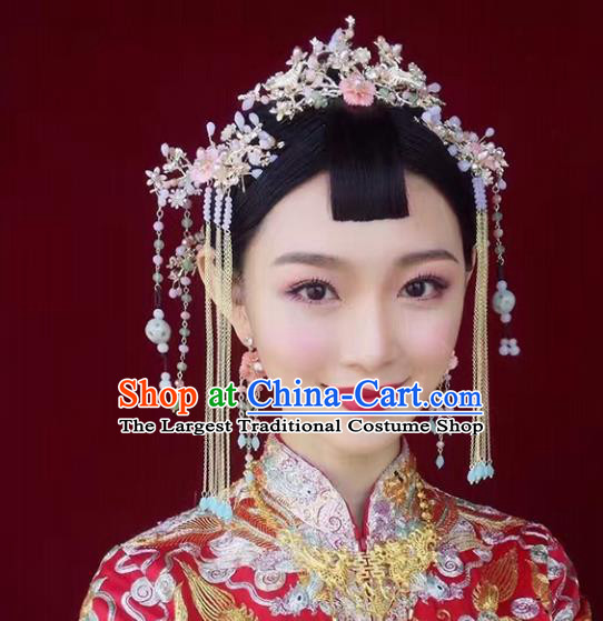 Chinese Ancient Handmade Pink Flowers Hair Clasp Hairpins Bride Hair Accessories Headwear for Women