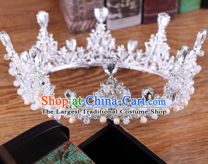 Handmade Wedding Baroque Queen Crystal Round Royal Crown Bride Hair Jewelry Accessories for Women