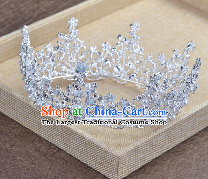 Top Grade Handmade Baroque Bride White Round Royal Crown Wedding Hair Jewelry Accessories for Women