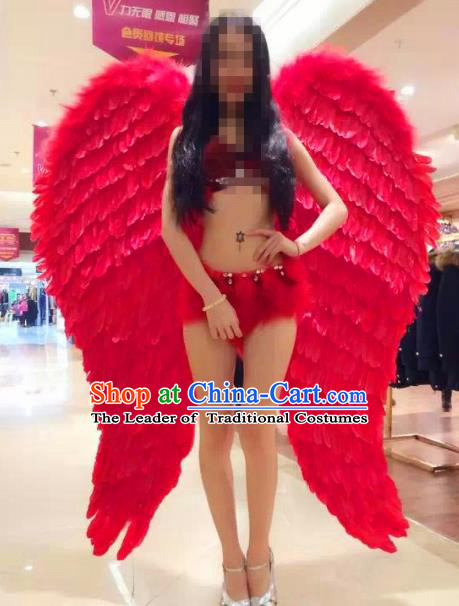 Top Grade Catwalks Swimsuit Red Feather Wing Stage Performance Customized Rio Carnival Feather Prop for Women