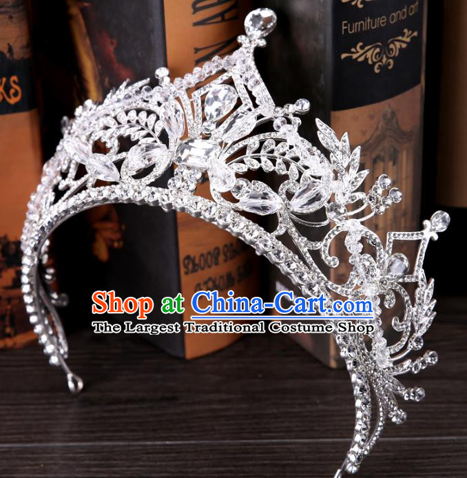 Top Grade Handmade Wedding Baroque Queen Crystal Royal Crown Bride Hair Jewelry Accessories for Women