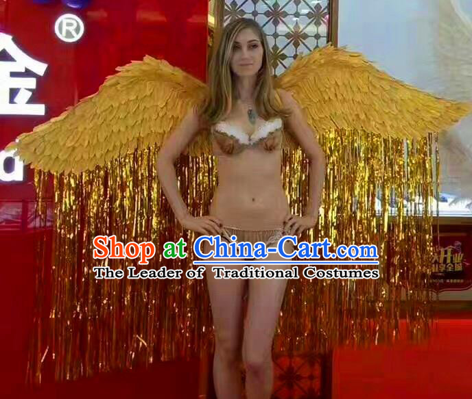 Top Grade Catwalks Swimsuit Wing Stage Performance Model Show Customized Yellow Feather Wings for Women