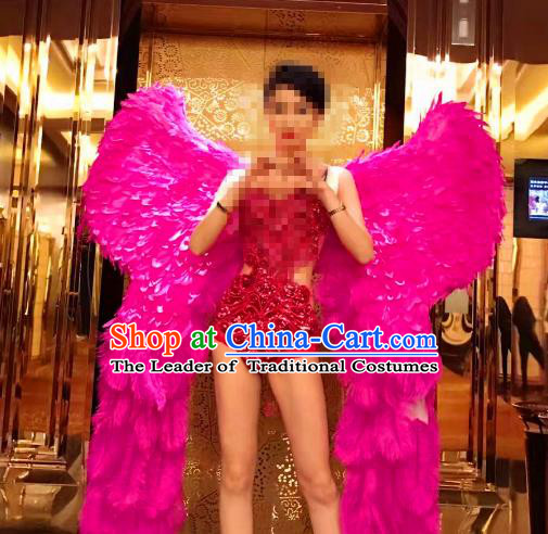 Top Grade Catwalks Miami Deluxe Rosy Feather Wings Stage Performance Model Show Customized Wings for Women
