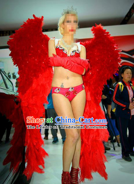 Top Grade Catwalks Miami Deluxe Red Feather Wings Stage Performance Model Show Customized Wings for Women
