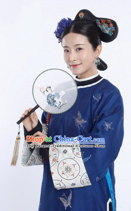 Ancient Story of Yanxi Palace Traditional Chinese Qing Dynasty Manchu Imperial Concubine Embroidered Costumes and Headpiece for Women