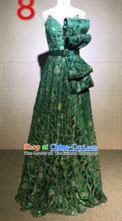Top Grade Catwalks Customized Costume Stage Performance Model Show Green Lace Dress for Women