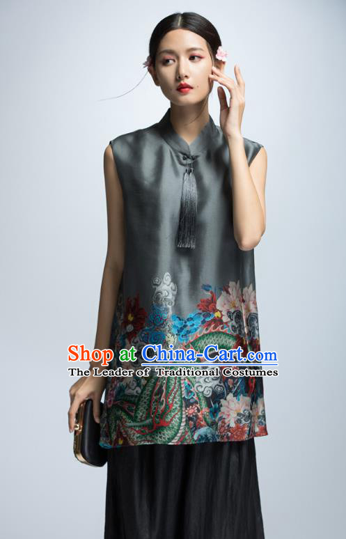 Chinese Traditional Costume Silk Cheongsam Blouse China National Upper Outer Garment for Women