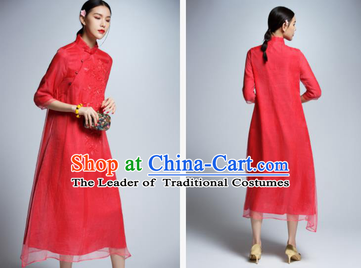 Traditional Ancient Chinese Young Women Cheongsam Dress Republic of China Tangsuit Stand Collar Blouse Dress Tang Suit Clothing