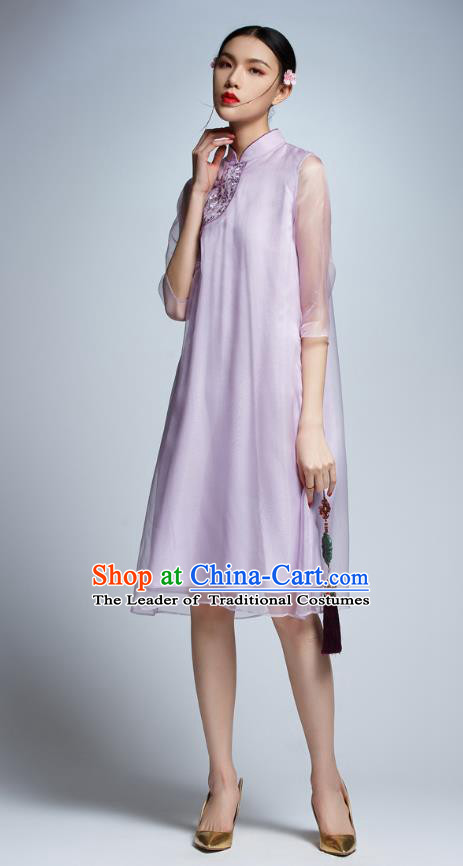 Traditional Ancient Chinese Young Women Cheongsam Dress Republic of China Tangsuit Stand Collar Blouse Dress Tang Suit Clothing