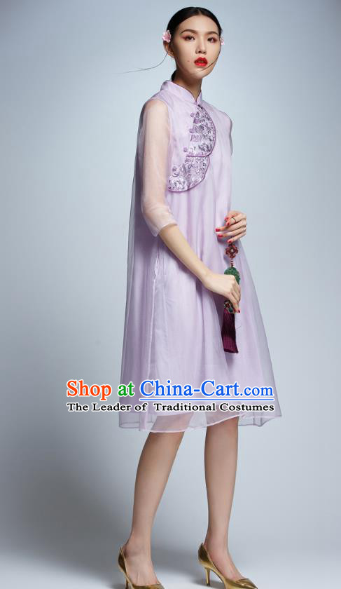 Traditional Ancient Chinese Young Women Cheongsam Dress Republic of China Tangsuit Stand Collar Blouse Dress Tang Suit Clothing