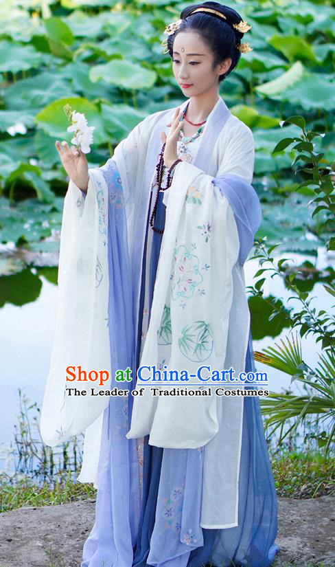 Chinese Ancient Tang Dynasty Hanfu Dress Princess Embroidered Costume for Women