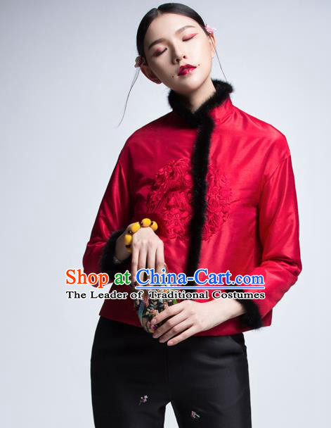 Chinese Traditional Tang Suit Cotton-Padded Jacket China National Upper Outer Garment Cheongsam Shirt for Women