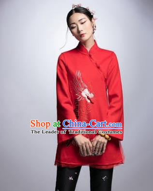 Chinese Traditional Tang Suit Red Jacket China National Upper Outer Garment Cheongsam Shirt for Women