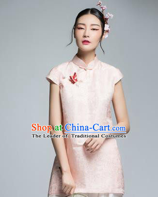 Chinese Traditional Tang Suit Pink Blouse China National Upper Outer Garment Shirt for Women