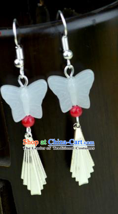 Chinese Traditional Ancient White Butterfly Earrings Accessories Hanfu Eardrop for Women