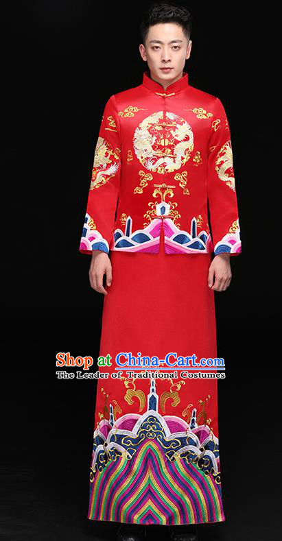 Chinese Traditional Bridegroom Xiuhe Suit Costume Ancient Tang Suit Embroidered Clothing for Men
