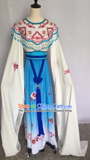Chinese Traditional Peking Opera Princess Blue Dress Beijing Opera Diva Costumes for Adults