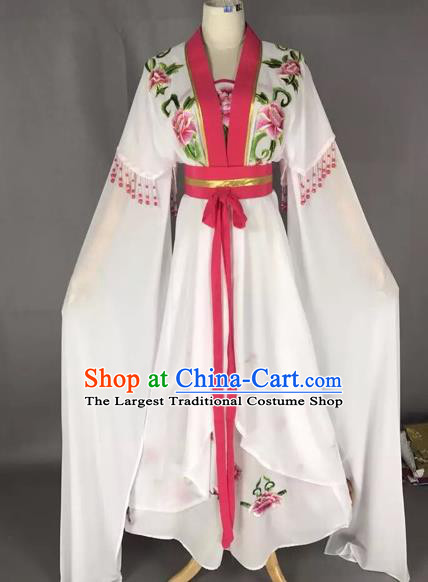 Chinese Traditional Peking Opera Actress White Dress Beijing Opera Princess Embroidered Costumes for Adults