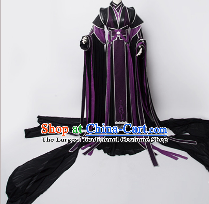Ancient Chinese Swordsman Swordswoman Cosplay Superhero Costumes with Long Train for TV Show or Performance