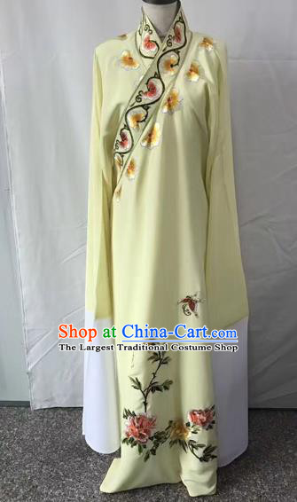 Chinese Traditional Beijing Opera Niche Embroidered Peony Yellow Robe Peking Opera Young Men Costume for Adults