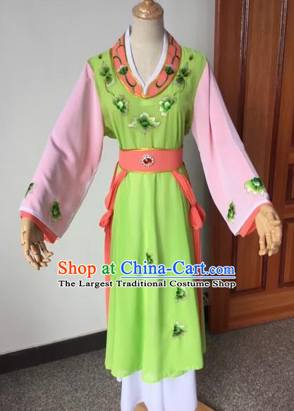 Chinese Beijing Opera Young Lady Green Dress Ancient Maidservants Costume for Adults