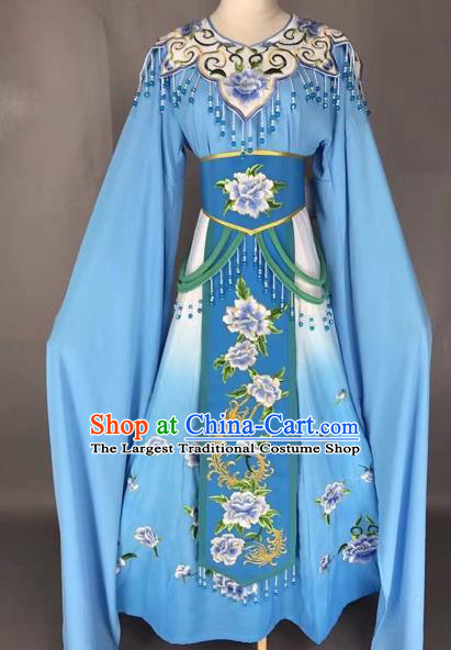 Chinese Shaoxing Opera Princess Blue Embroidered Dress Traditional Beijing Opera Diva Costume for Adults
