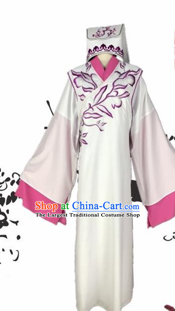 Chinese Beijing Opera Niche White Robe Traditional Peking Opera Scholar Costume and Hat for Adults
