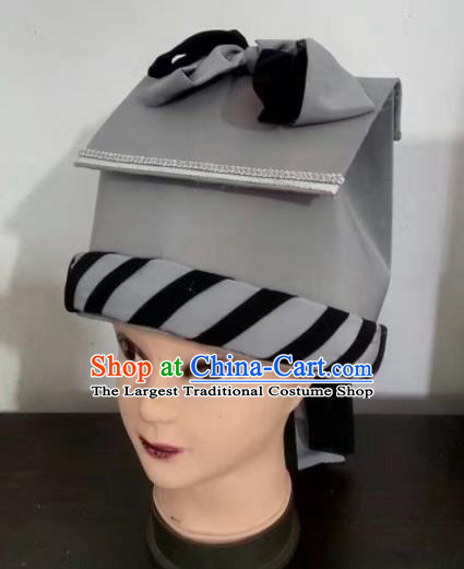 Chinese Traditional Beijing Opera Night Watchman Grey Hat for Men