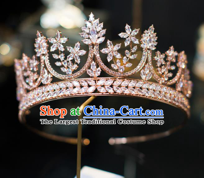 Top Grade Bride Hair Accessories Golden Crystal Royal Crown Headwear for Women