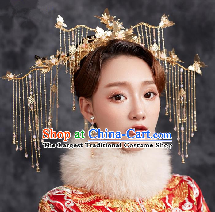 Chinese Ancient Hanfu Wedding Tassel Phoenix Coronet Hair Accessories Traditional Hairpins for Women