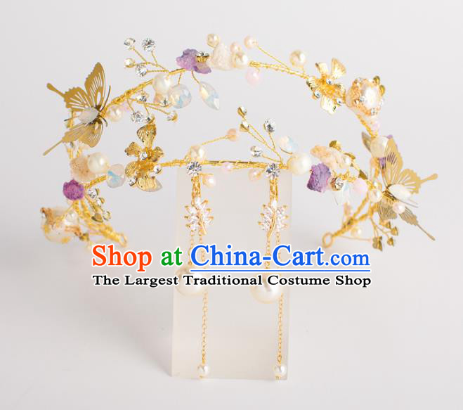 Top Grade Bride Wedding Hair Accessories Golden Butterfly Crystal Hair Clasp for Women