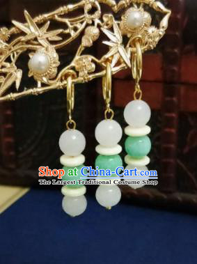 Chinese Ancient Green and White Beads Earrings Qing Dynasty Manchu Palace Lady Ear Accessories for Women