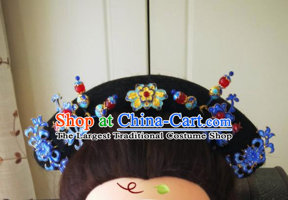 Chinese Ancient Qing Dynasty Hair Accessories Cloisonne Hairpins Complete Set for Women